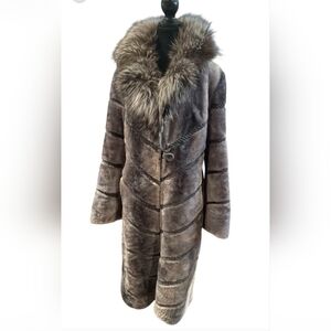 Vintage Aroma Angel Faux Shearling Long Coat With Fox Fur Luxury Winter Jacket